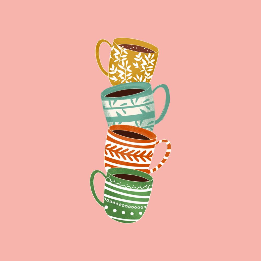 Cute Coffee Mug Pink Print