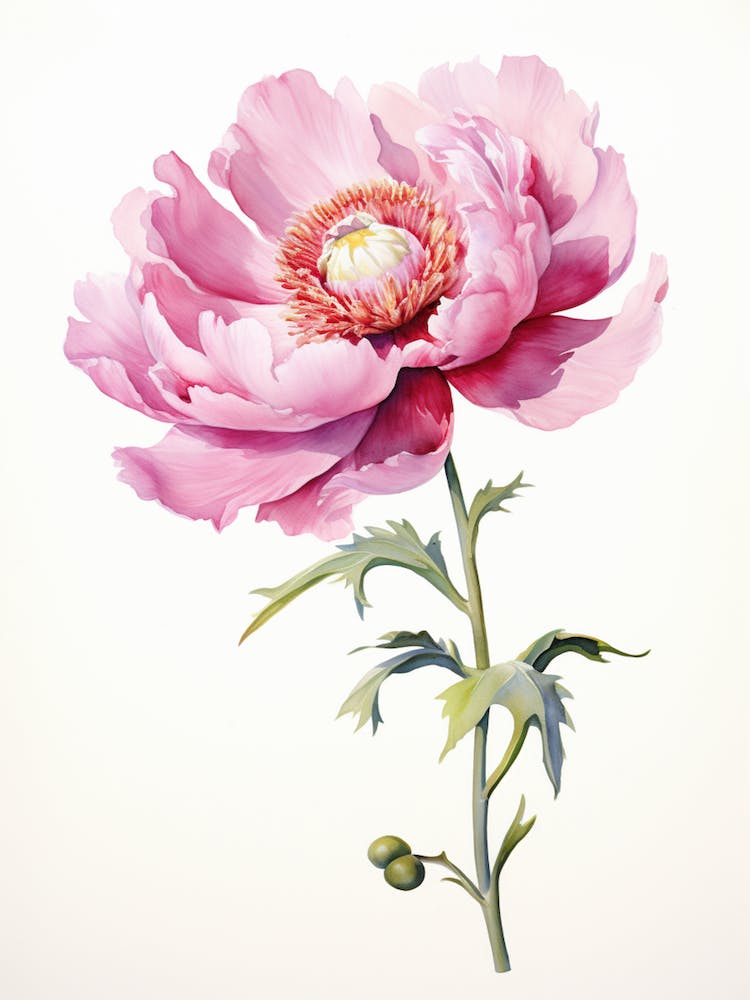 Peony Wildflower At Dawn In Watercolor (2)