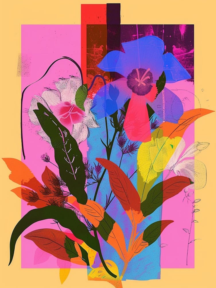 Canterbury Bells 1 Neon Flower Collage