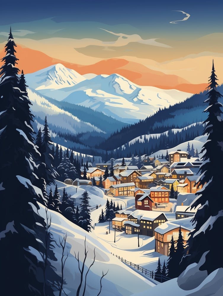 Winter Travel Night Illustration Whistler Canada 1