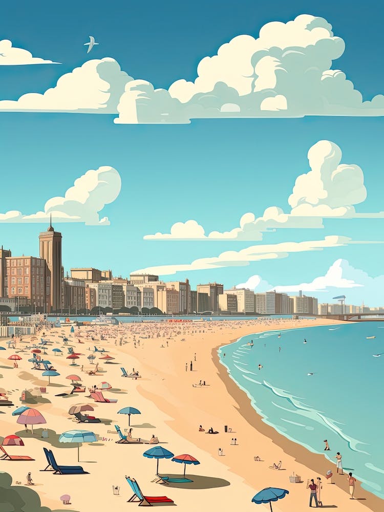 Brighton Beach, England, Flat Illustration 3