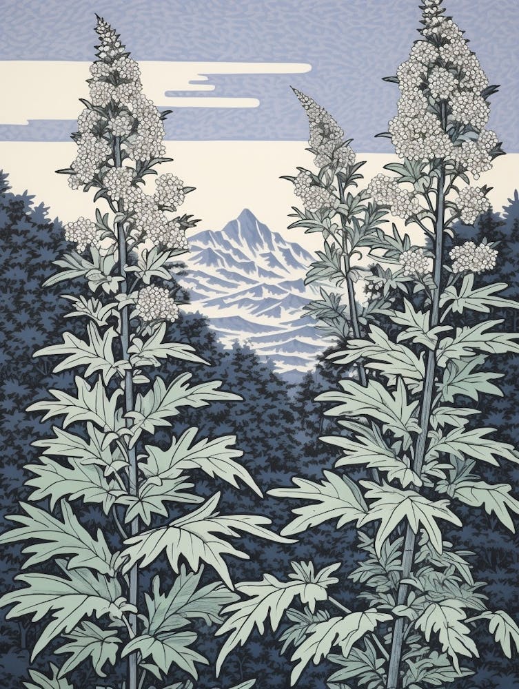 Yomogi Japanese Mugwort 1 Vintage Botanical Woodblock