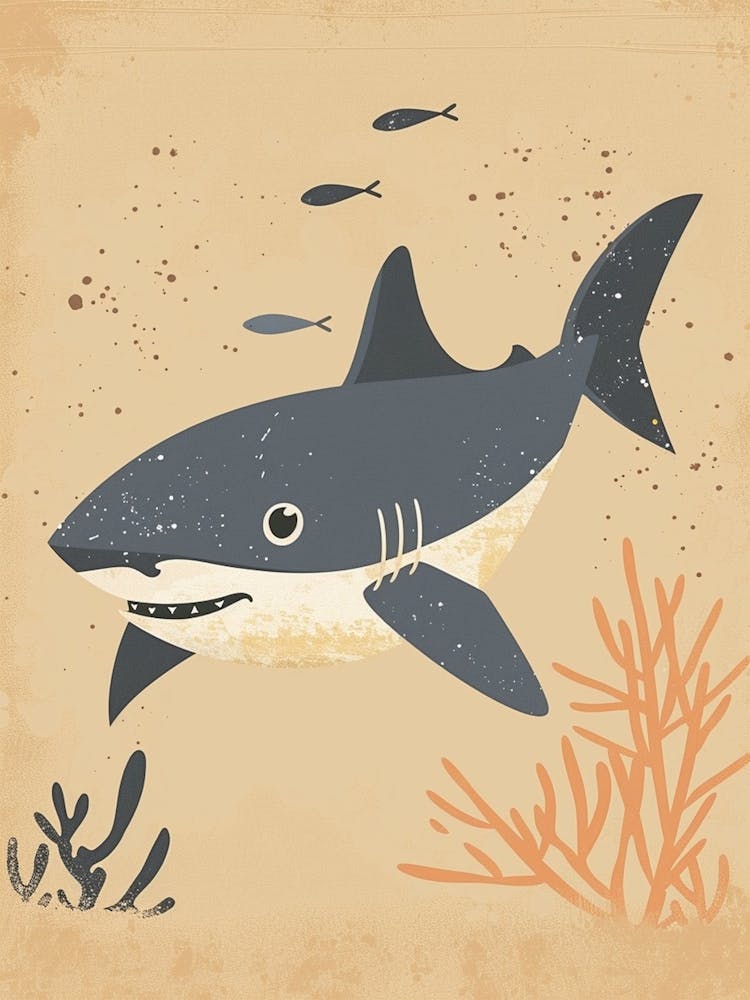 Cute Beige Tones Shark With Coral 3