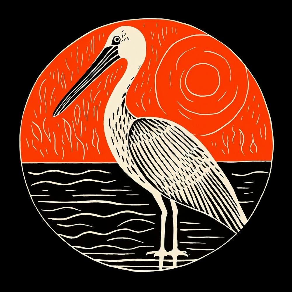 Retro Bird Lithograph Pelican 2