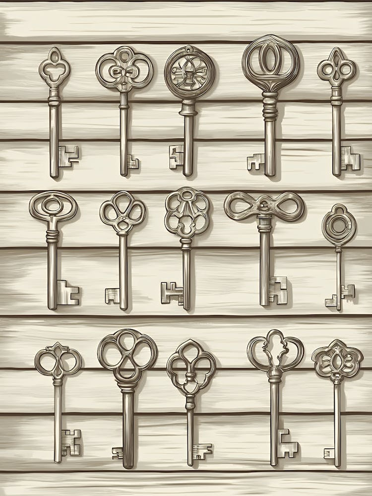 Old Keys On Wooden Background