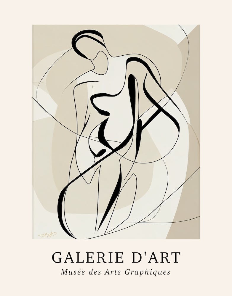 Galerie D'Art Abstract Line Art Figure Neutrals 2