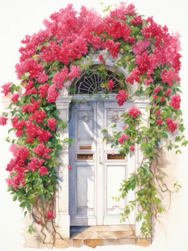 Rhodes, Greece   Mediterranean Doors Watercolour Painting 1