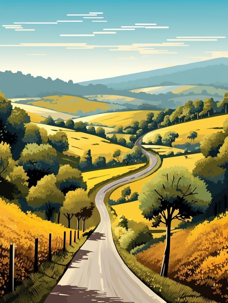Camino Primitivo Spain Vintage Travel Illustration