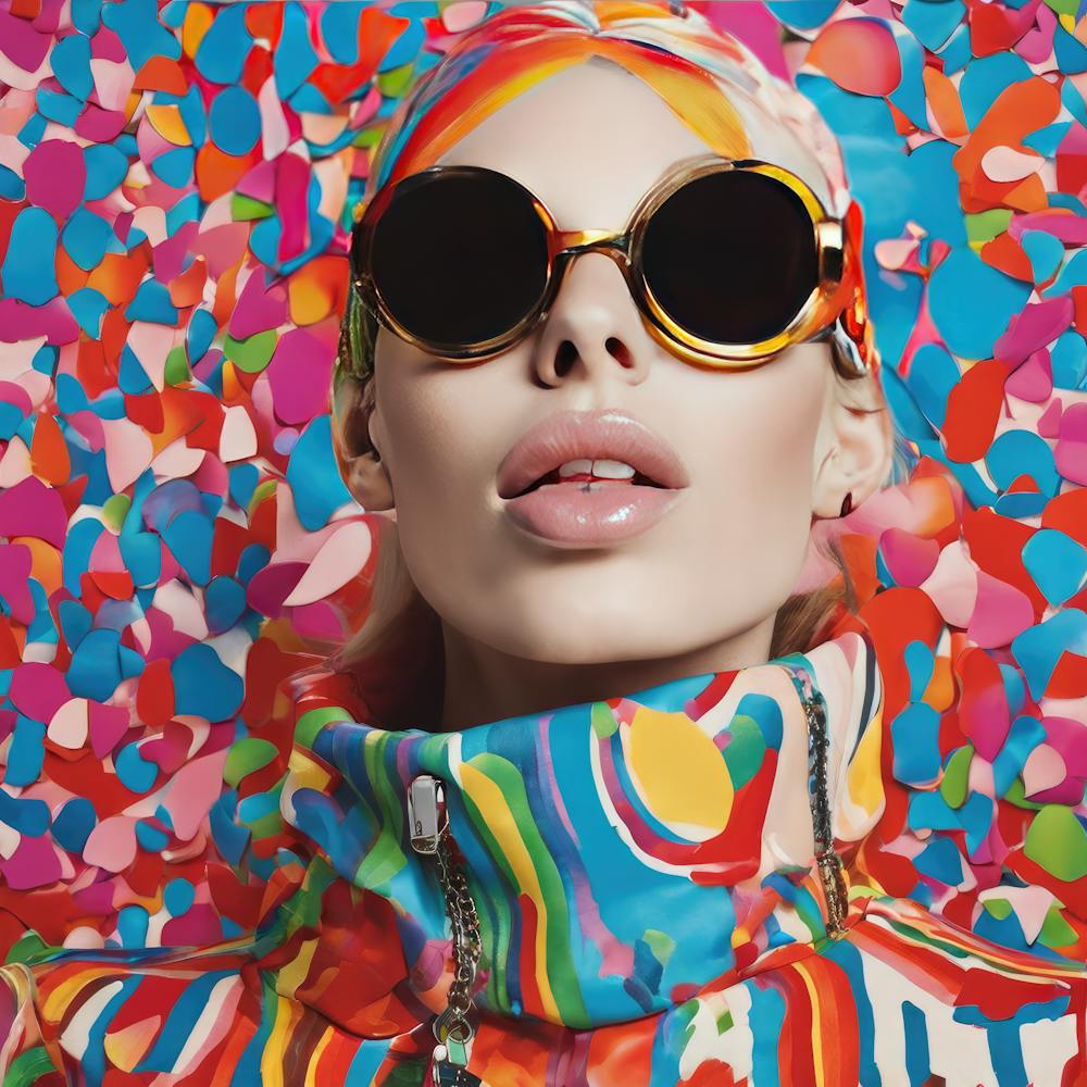 Chic Fashionista in Retro Sunglasses - Colorful Style Inspiration