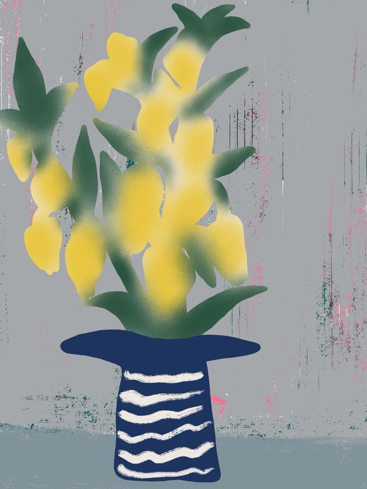 Yellow Flowers In A Blue Vase