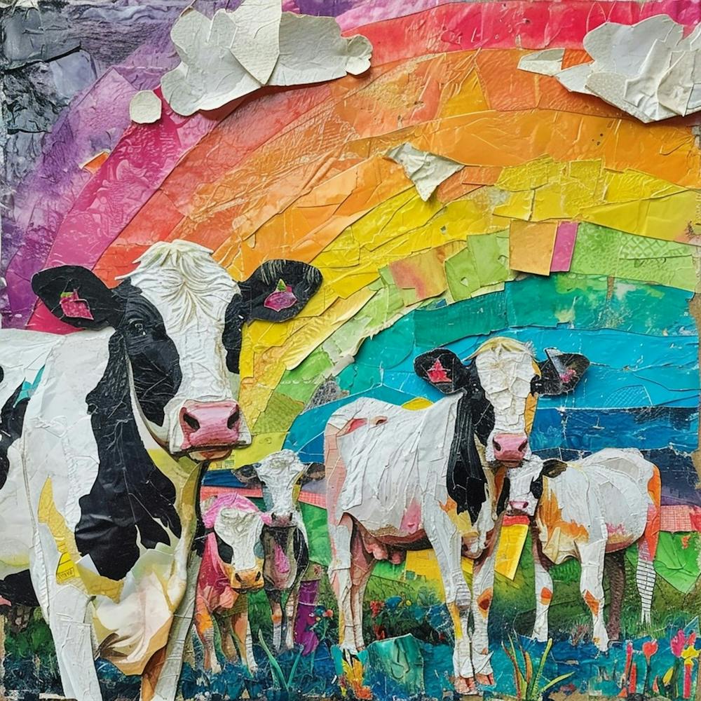 Rainbow Cow Kitsch Collage
