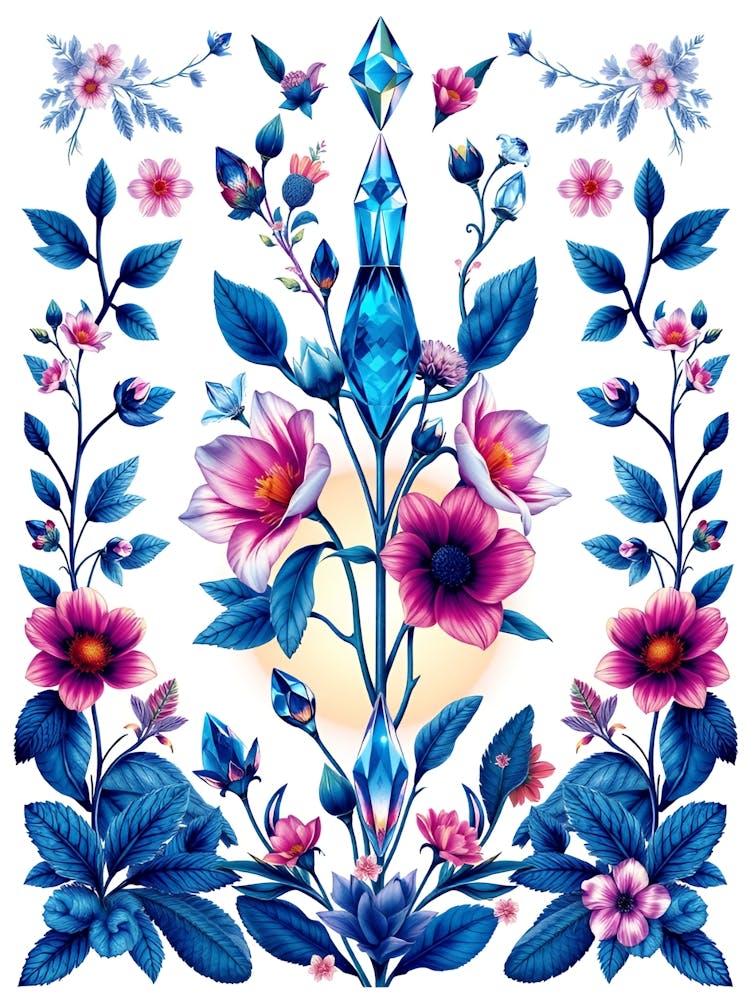Blue Flowers With Crystals