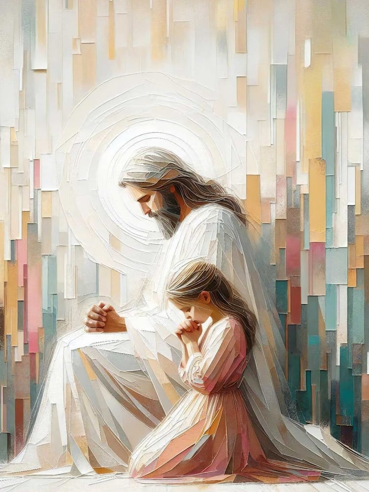 Shared Prayer, Christian Art, Jesus Christ And Girl Prayer, Jesus Portrait Painting, Lds Decor, Bible Christian Art, Digital Printable Art