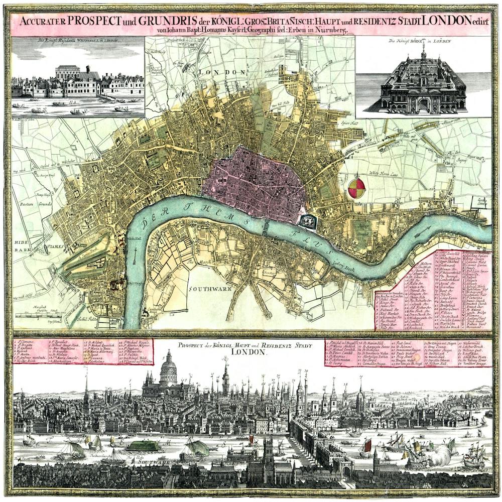 Pictorial Map Of London England 1740