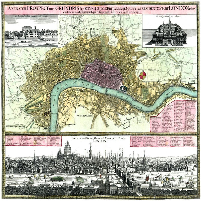 Pictorial Map Of London England 1740