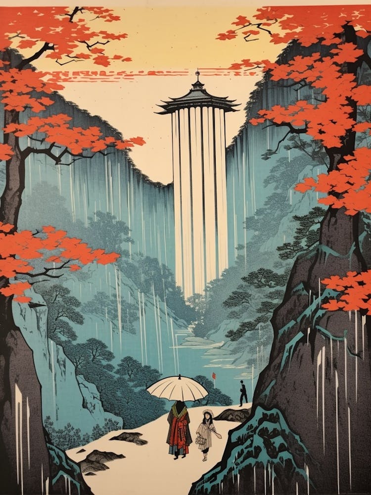 Nachi Falls, Japan Vintage Travel Art 4