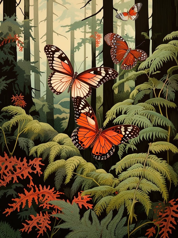 Butterflies In The Woodland Japanese Style Painting 4