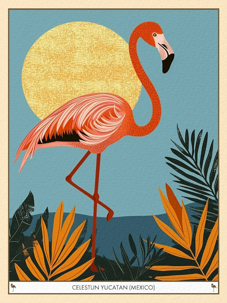 Greater Flamingo Celestun Yucatan Mexico Tropical Illustration 12 Poster