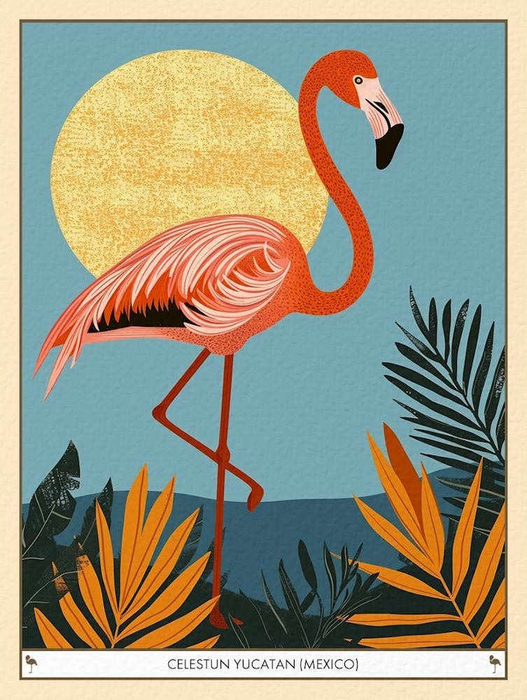 Greater Flamingo Celestun Yucatan Mexico Tropical Illustration 12 Poster