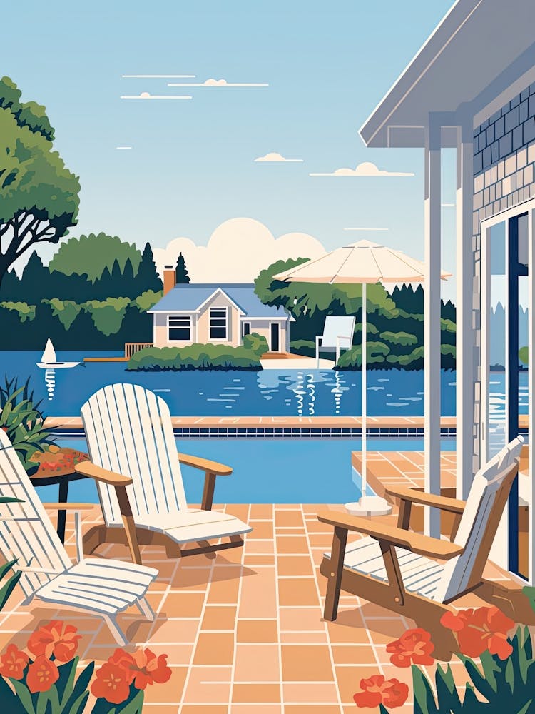 The Hamptons New York, Usa, Graphic Illustration 1