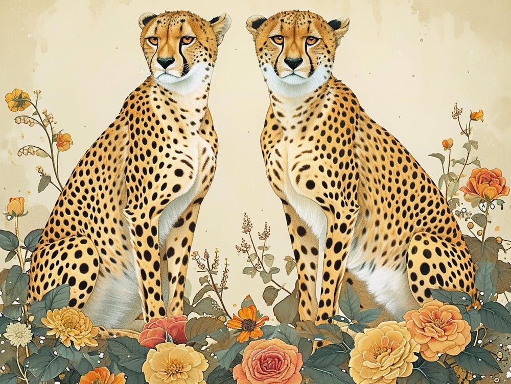 Floral Animal Illustration Cheetah 1