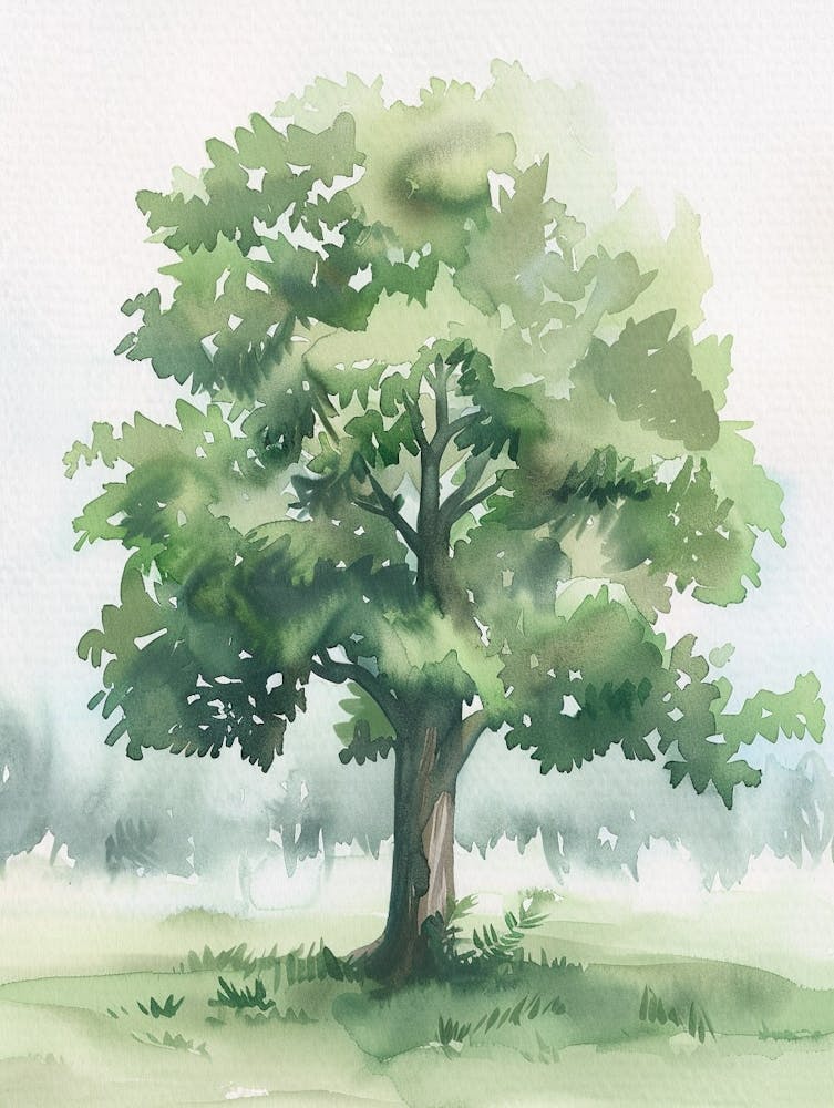 Pecan Tree Atmospheric Watercolour Painting 2