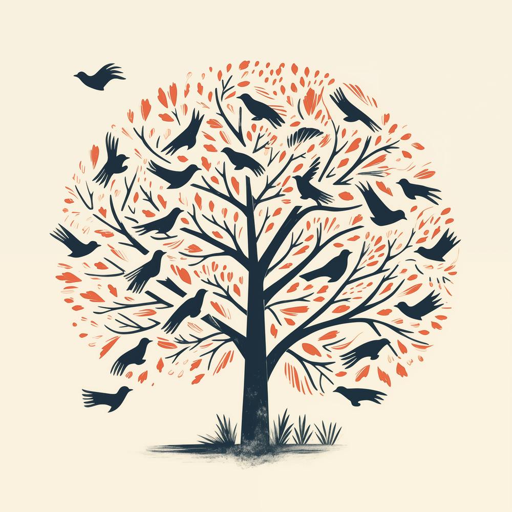 Vögel Fliegen Um Baum Illustration