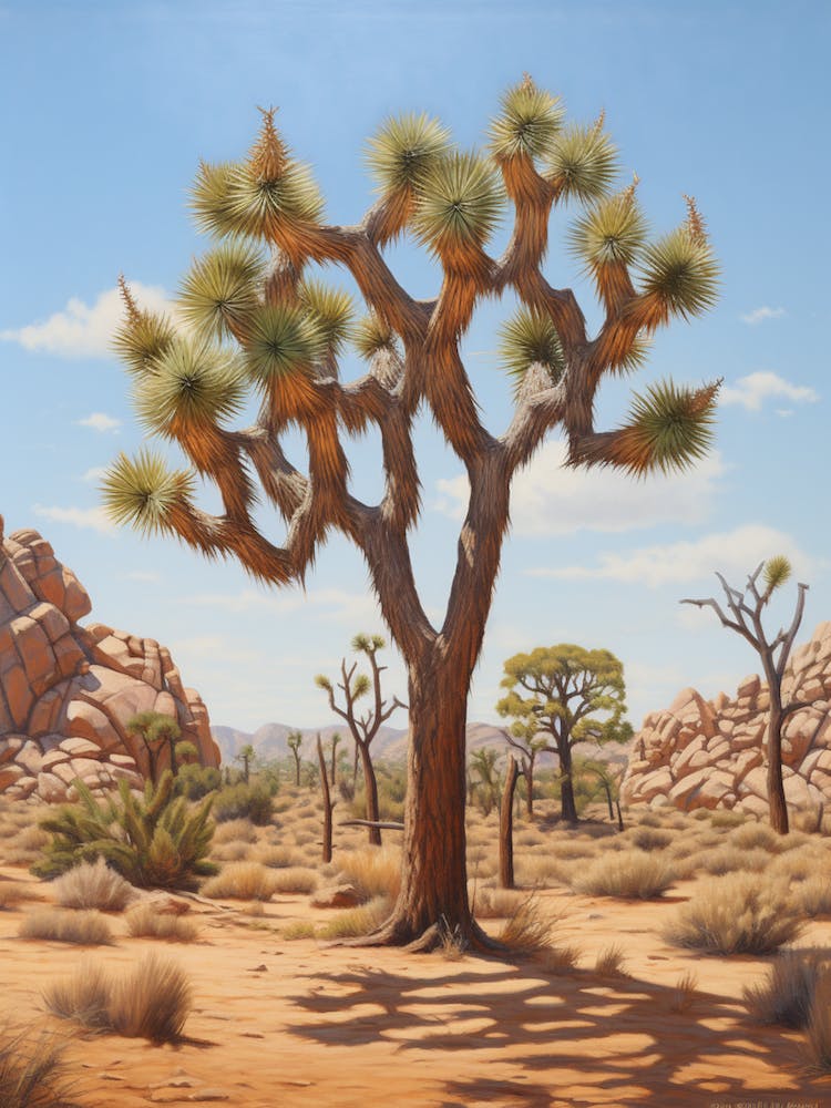  A Classic Oil Painting Of A Joshua Tree Neutral Colour 4