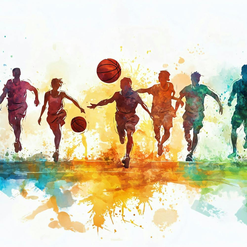 Basketball Players Running