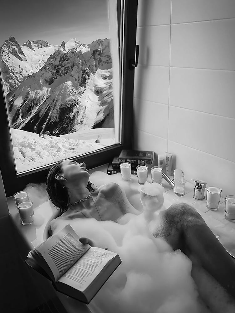 Woman Reading Book In Bathtub