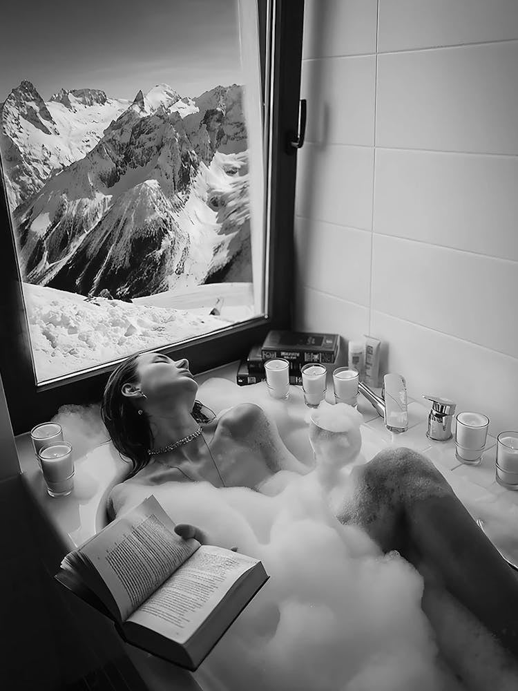 Woman Reading Book In Bathtub
