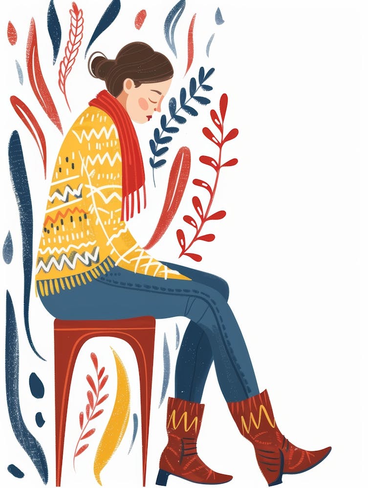 Illustration Of A Woman Sitting On A Chair