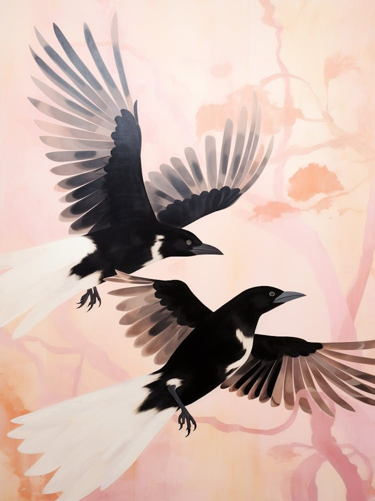 Pink Ethereal Bird Painting Crow