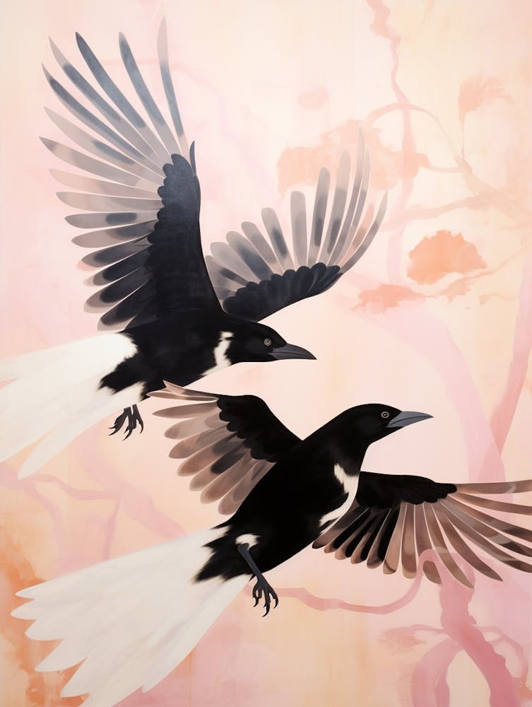 Pink Ethereal Bird Painting Crow