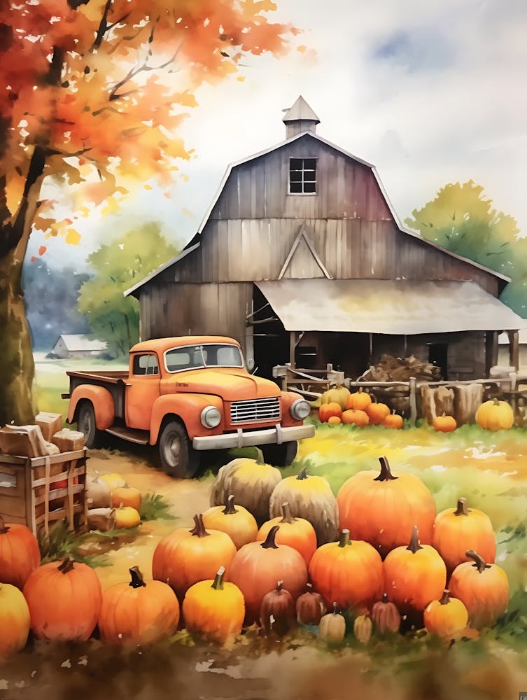 Watercolor Fall Scene