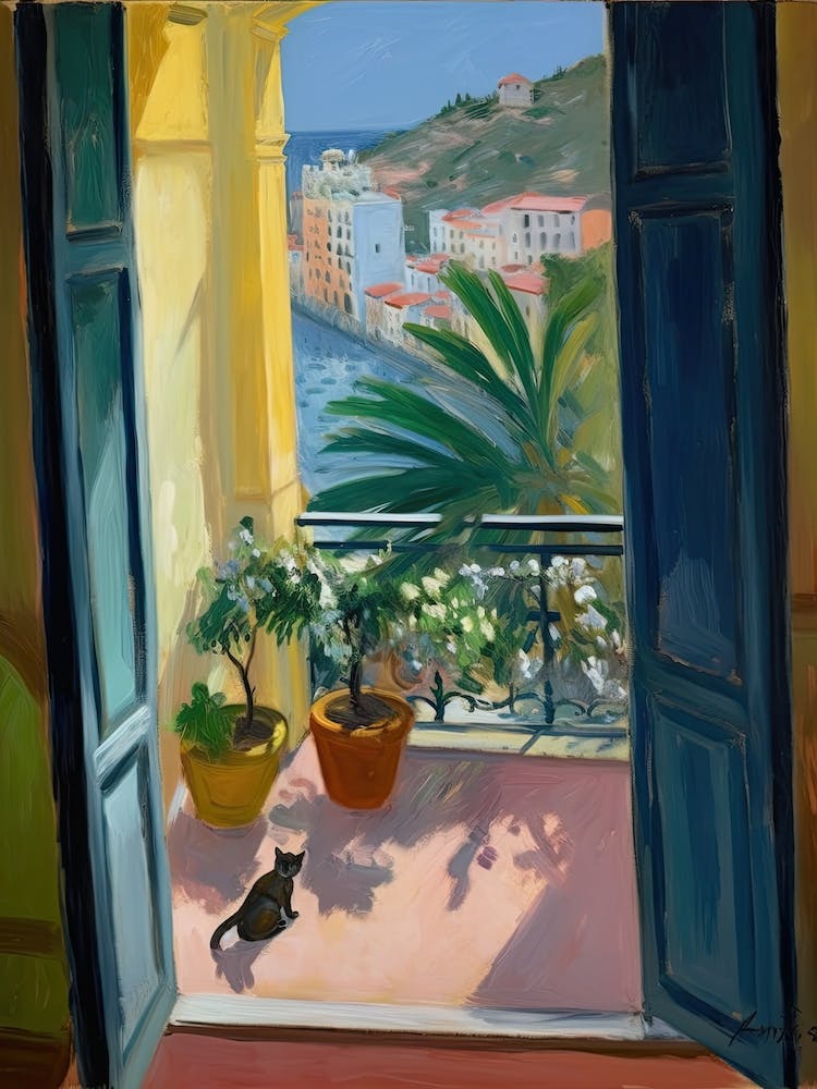 Open Window With Cat Matisse Style Amalfi Coast 2