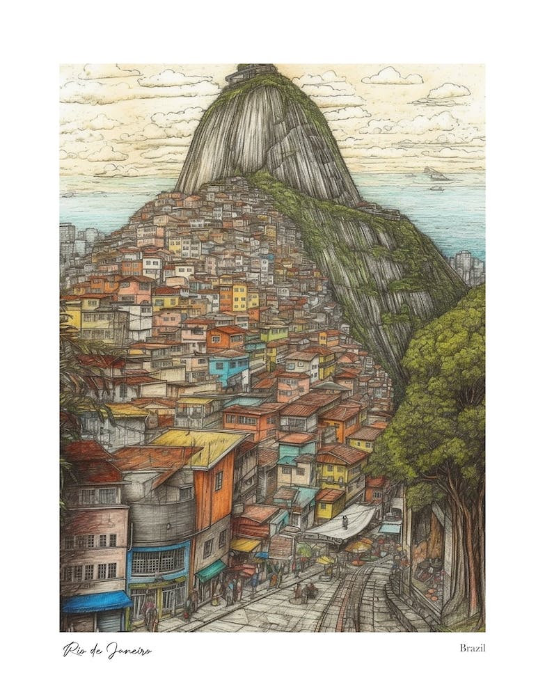 Rio De Janeiro Brazil Drawing Pencil Style 3 Travel Poster