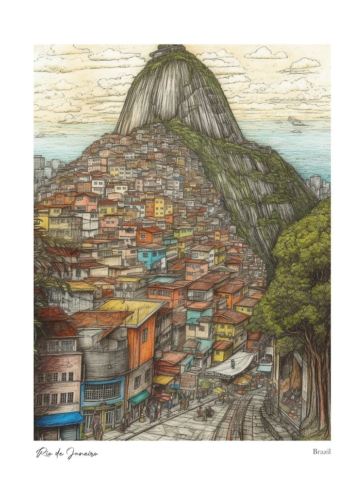 Rio De Janeiro Brazil Drawing Pencil Style 3 Travel Poster