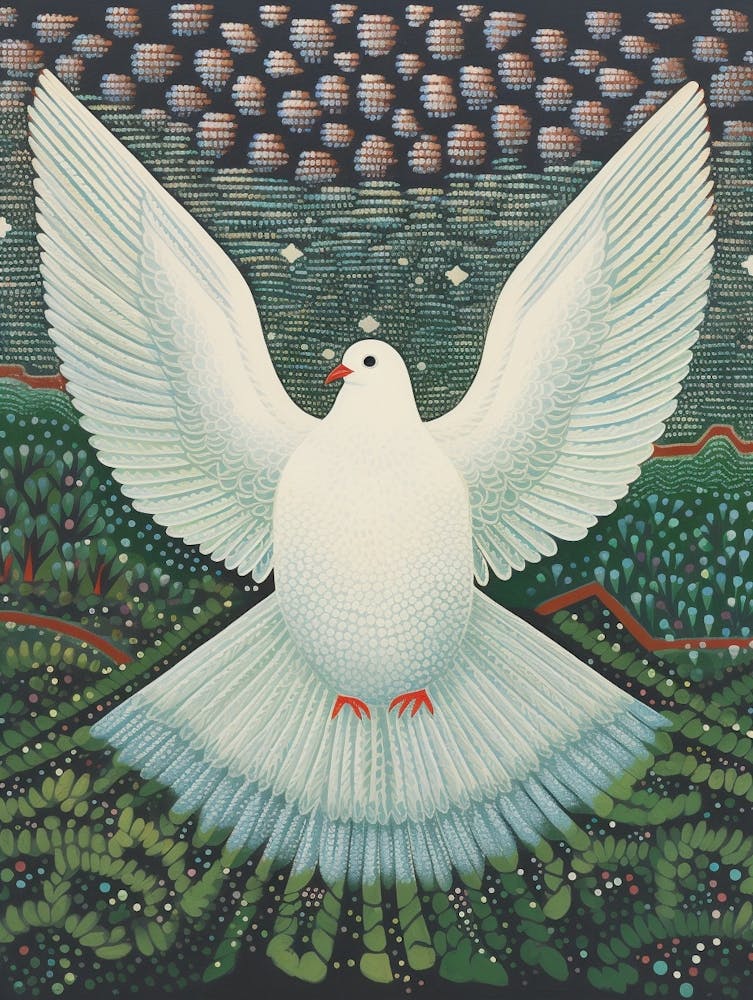 Peinture d'oiseau inspirée d'Ohara Koson - Colombe 1