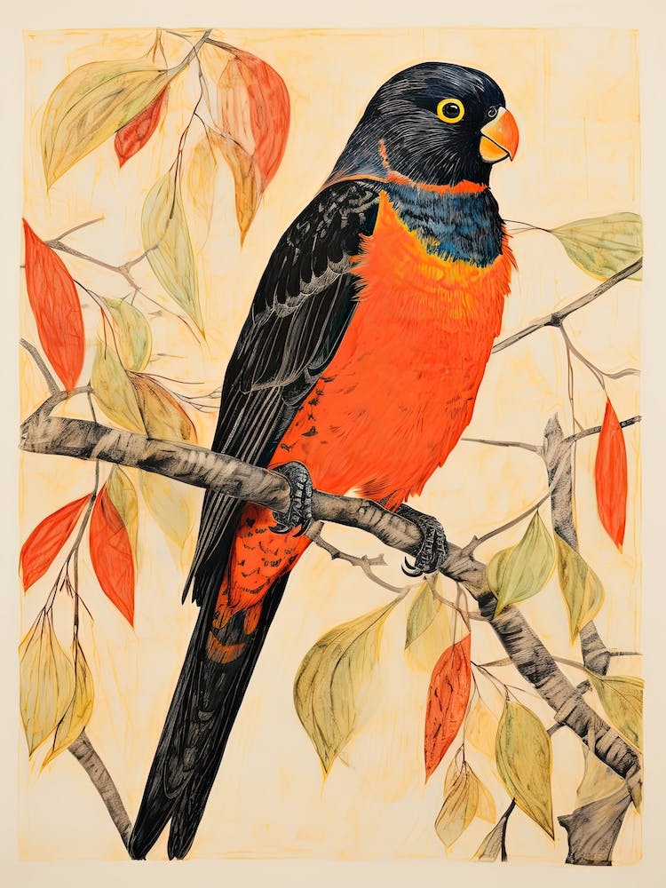 Lorikeet, Woodblock Animal Drawing 3