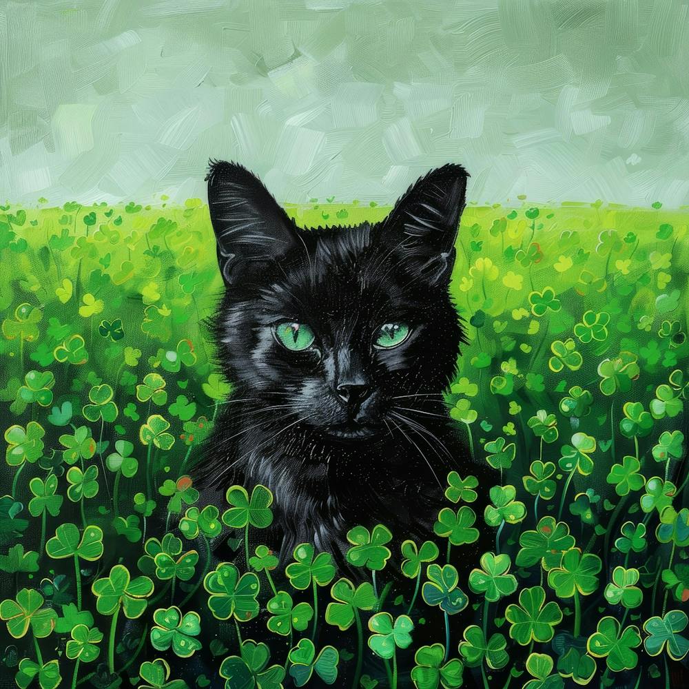 Black Cat In Shamrock Field