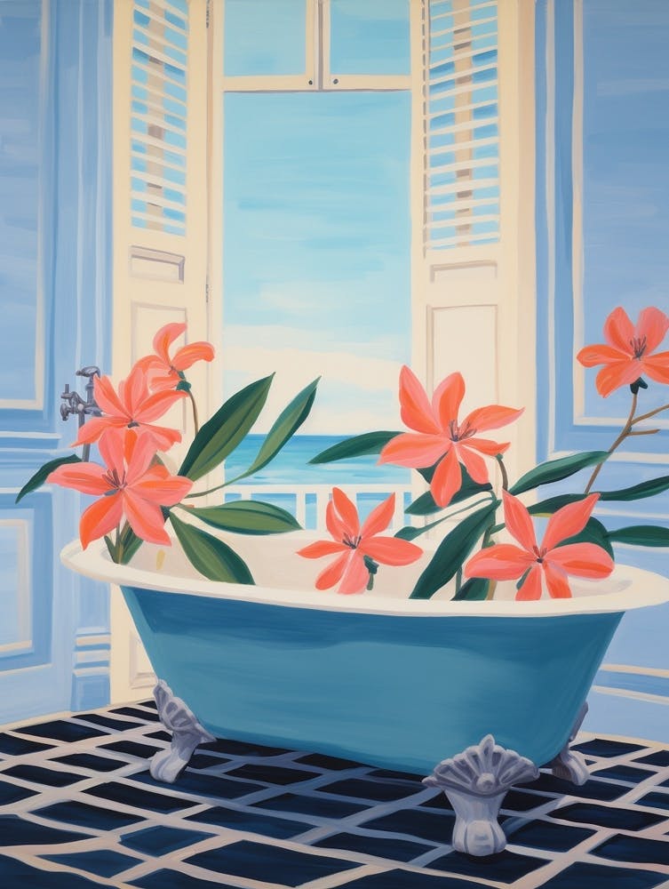 A Bathtube Full Hibiscus In A Bathroom 4