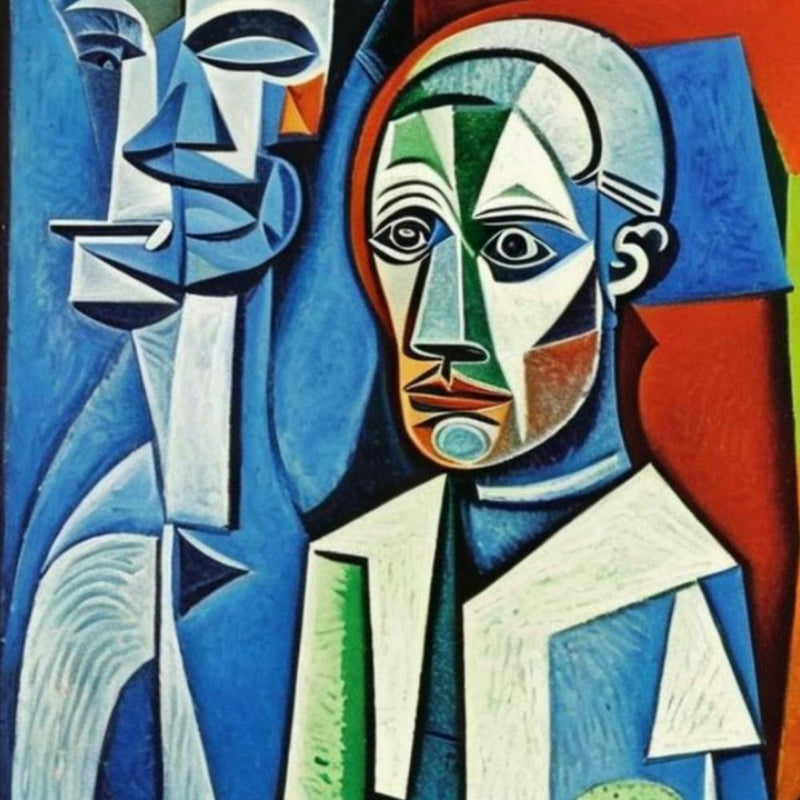 An oil canvas painting of an alien in the style of picasso