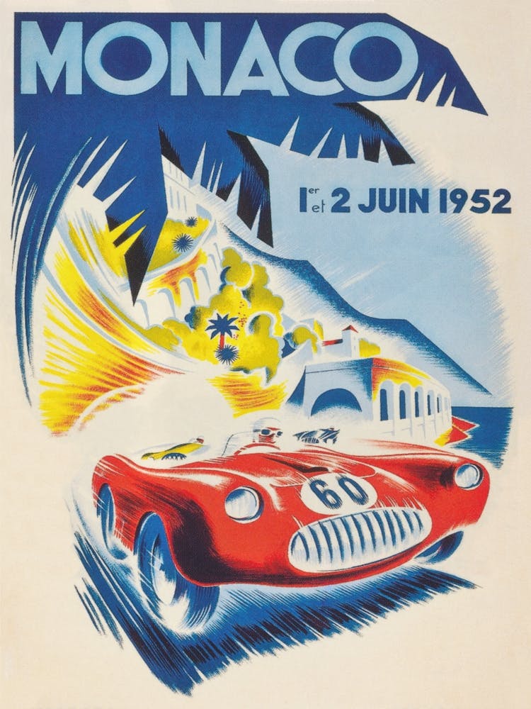 Monaco 1952 Grand Prix Vintage Poster