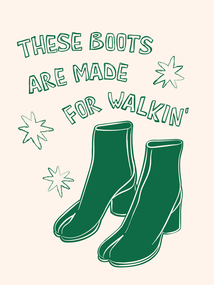 These Boots Are Made For Walkin' in Green and Linen White