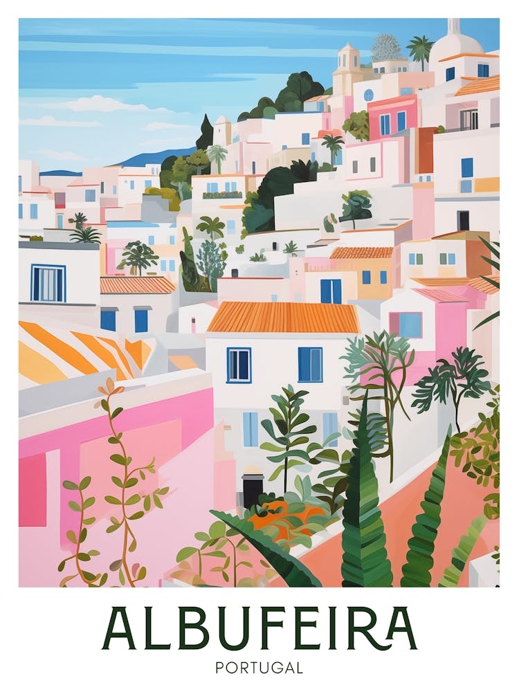Albufeira, Portugal Maximalist Travel Poster Vibrant Colour