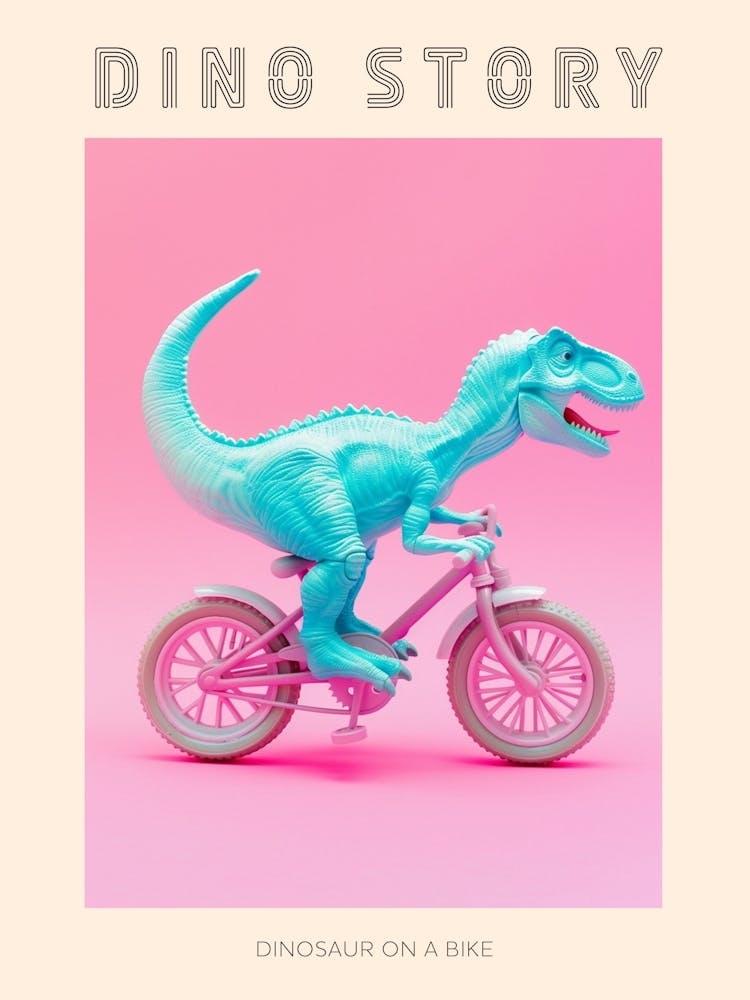 Pastel Toy Dinosaur On A Bike 1 Poster