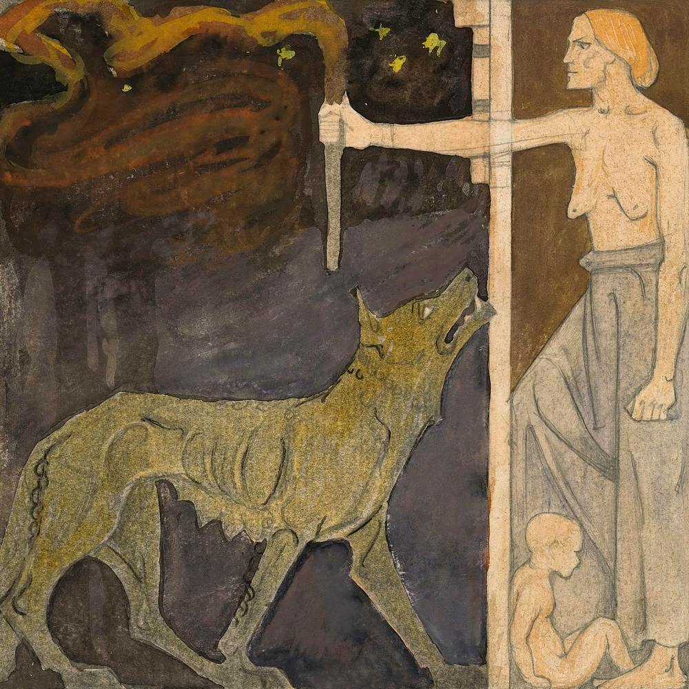 Woman With A Torch, Child And Wolf (1904), Richard Roland Holst