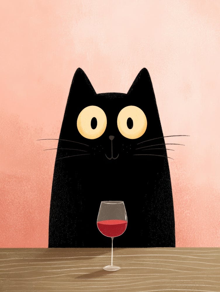 Black Cat With A Glass Of Wine 1