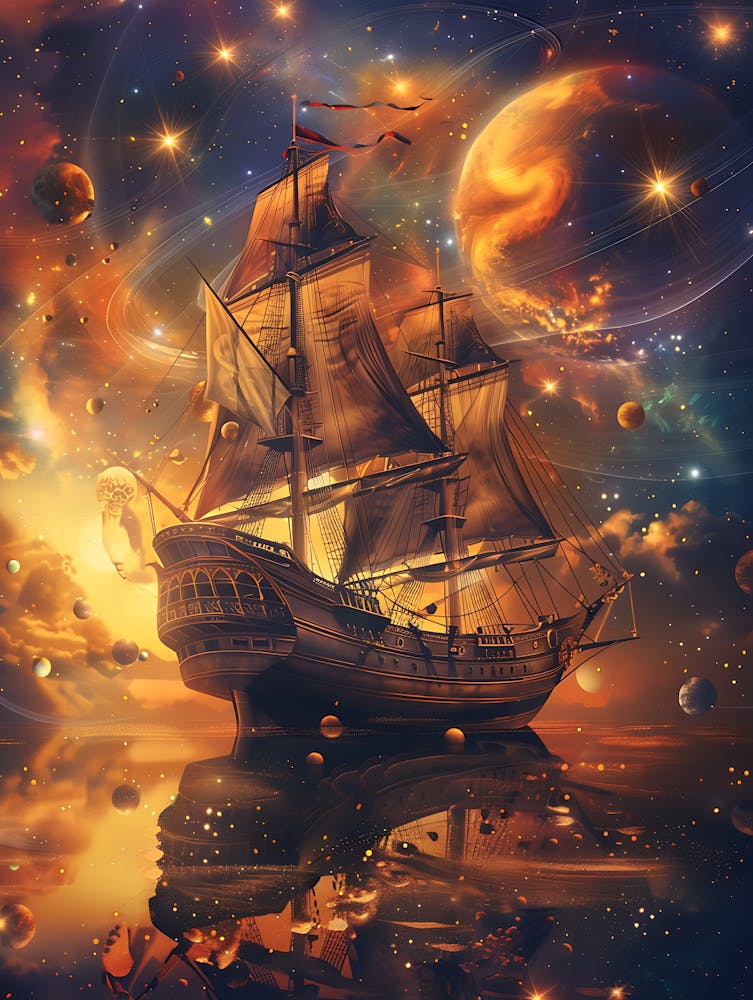 Fantasy Ship Floating in the Galaxy 22